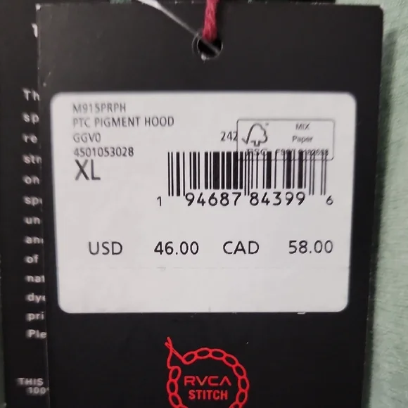 RVCA Green Hoodie Slim Fit - Picture 2 of 2